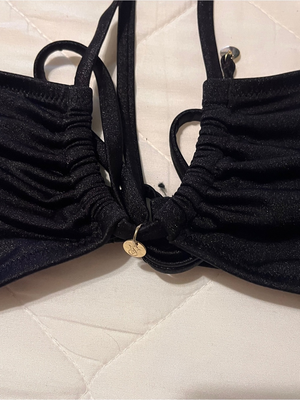 Victoria's Secret Black Bikini Top Large Strapless criss cross multiway